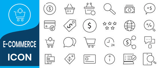 E-commerce line icon set. Online shopping and delivery elements. E-business symbol. Line  icons vector collection.