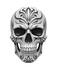 White Skull with Tribal Design, Transparent Cutout, Elegant Asset