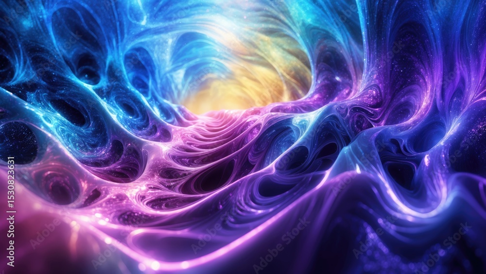 Poster a bright, blue, and violet abstract backdrop with vivid colors and dynamic patterns.