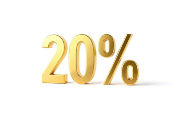 golden 20% sign isolated on white background. concept of sales, discounts, and savings. shopping, promotional materials, marketing campaigns. cyber monday, black friday, super saturday