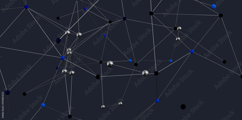 Poster Futuristic network graphic.  Nodes and connections represent data transfer, global communication, or technology.