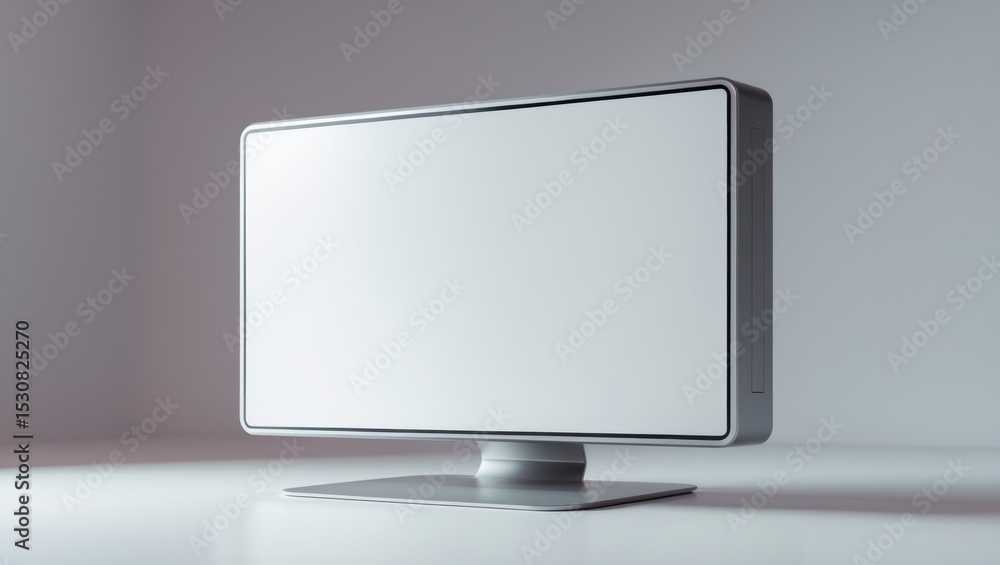 Poster computer monitor isolated on white background with clipping path, featuring a blank white screen.