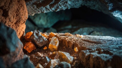Fototapeta premium Copper ore and stones in a mine, minerals and geology.