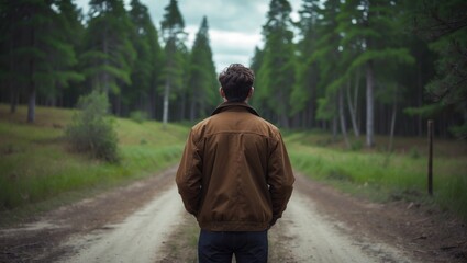 Obraz premium Confused man selects a road outdoors.