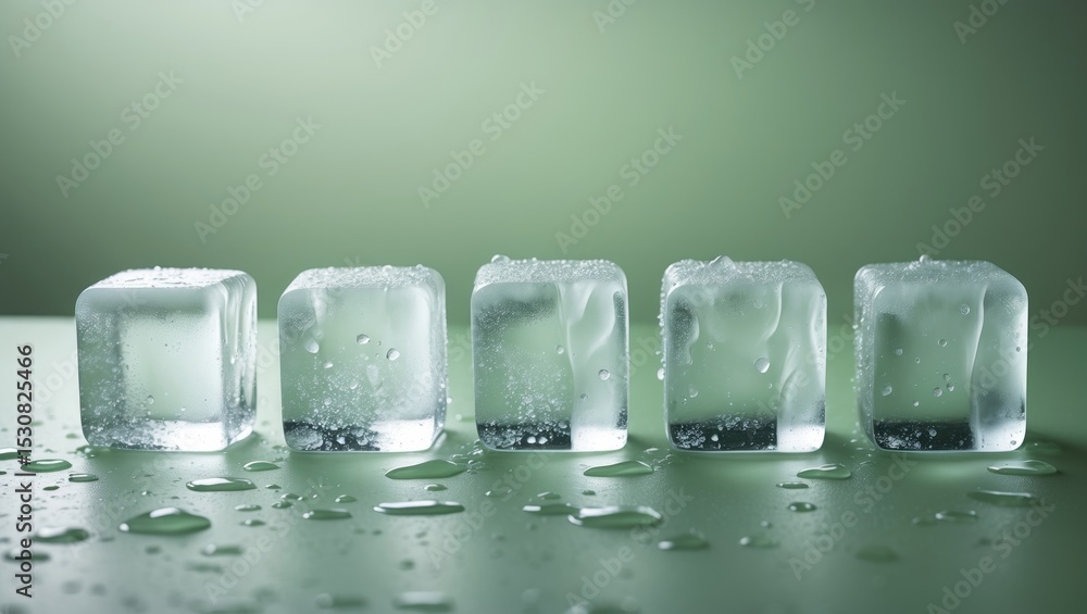 Poster concept of cold and refreshing. ice cubes with water drops on a background.