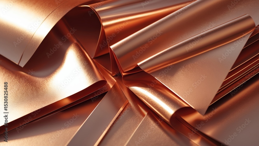 Aufkleber copper metallic texture with layered folds and a smooth, reflective surface. geometric lines and abs