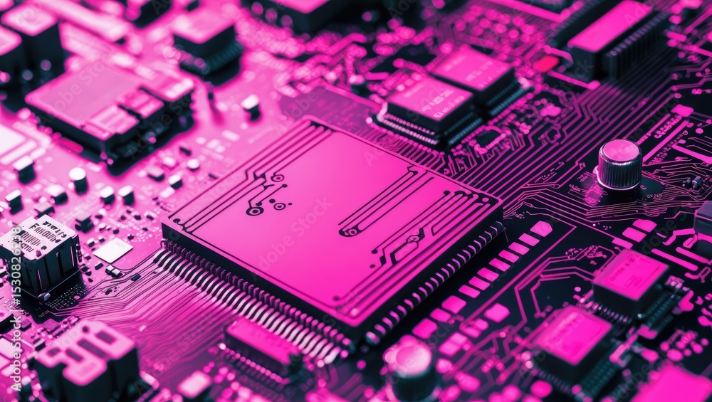 Poster computer circuit board. technology color infographic vector background seamless digital pattern. vec