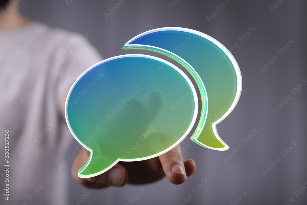 Aufkleber Abstract image of person interacting with digital speech bubbles.  Perfect for communication, collaboration, and conversation concepts.