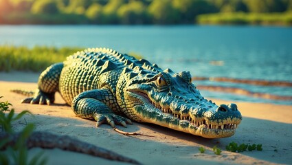 Crocodile relaxing on the shore in National Park