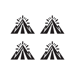Black and White Mountain Logo Icons Set – Adventure, Camping, Nature, and Hiking Badge Symbols
