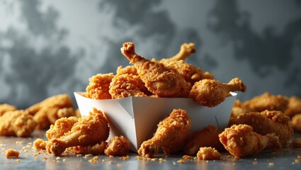 Crispy fried chicken served in a bucket. Chicken bucket.