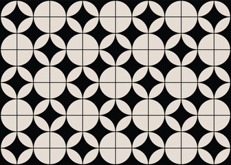 Mid century modern floral geometric pattern in black and white. Graphical illustration for a unique banners, textiles and home décor.	
