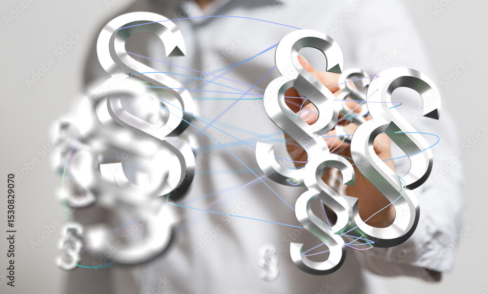 Poster abstract image of interconnected paragraph symbols, representing legal networks and collaboration.