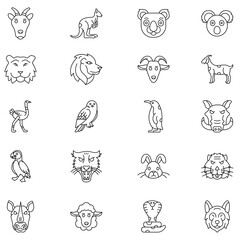 Animal Head Icon Set – Line Style Collection of Wild and Domestic Animals