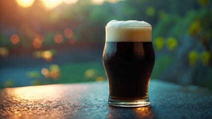 Black Stout craft beer in daylight scene