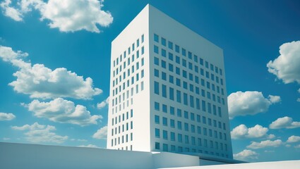 Blank advertising vertical banner poster mockup on contemporary tall building facade exterior. Oversized billboard, out-of-home OOH media display area.