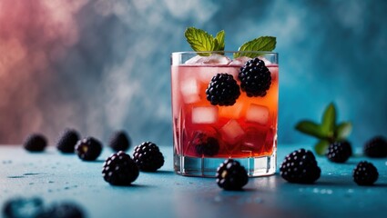 Blackberry Bourbon Smash cocktail decorated with lime and berries