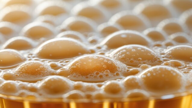 Beer with foam in a transparent glass. Abstract Macro.