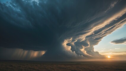 Before a thunderstorm, distant dark clouds can be seen gathering in the sky.