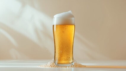 Beer in a glass on white background displayed with clarity.