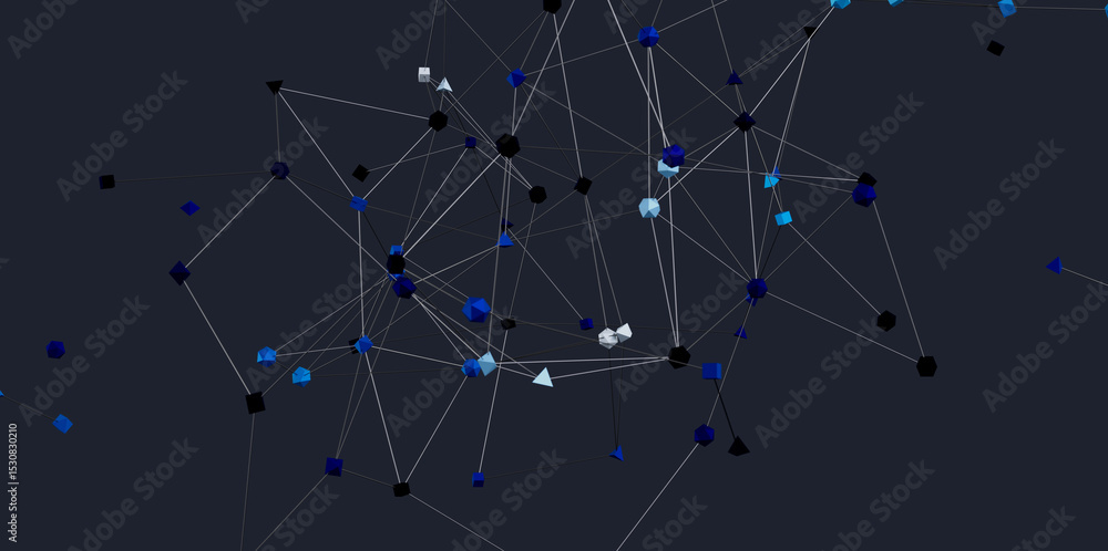 Poster 3D rendering of a complex network, ideal for technology, connection, and data concepts.
