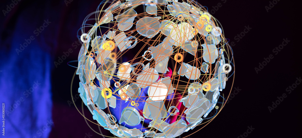 Aufkleber Abstract image depicting global network connections and data flow. Ideal for tech, AI, and communication concepts.