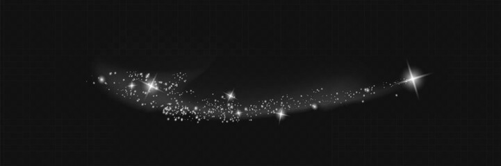 The dust sparks and golden stars shine with special light. Vector sparkles on a transparent background. Christmas light effect. Sparkling magical dust particles.