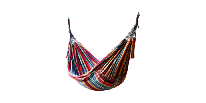 Colorful Striped Hammock For Relaxation And Outdoor Leisure Isolated On Transparent Background
