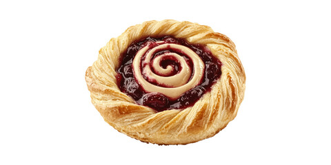 Fototapeta premium Cherry Danish Pastry With Swirl Design. Delicious Dessert For Breakfast Or Snack Isolated On Transparent Background