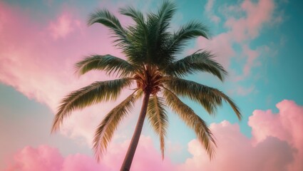 Cotton candy skies above a palm tree.
