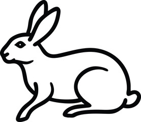 A simple outlined hare is facing left in monochrome, it has small eyes