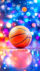 Fototapeta premium Basketball court, night, festive lights, reflection, sport