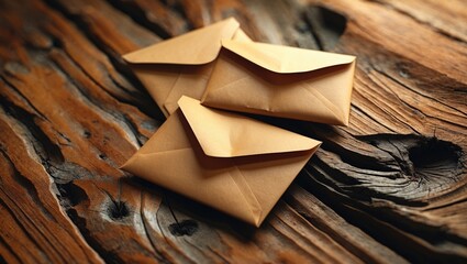 Kraft Paper zipper lock bag placed on a vintage wooden table. Empty packaging bag for product promotion. Top-down view with space for content.