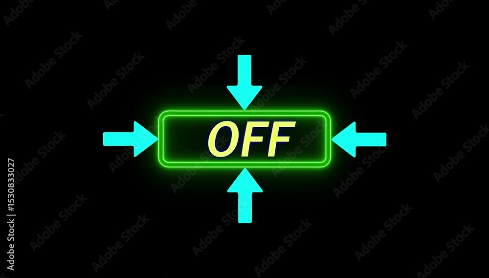 Poster text off cc bender effect neon frame animation. up, down, left, and right directional and pointing s