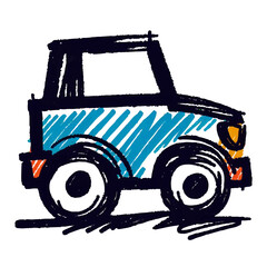 Naklejka premium Colorful hand-drawn blue truck illustration with bold outlines 