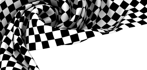Obraz premium Black and white checkered racing flag, draped elegantly. Perfect for sports, competition, or victory themes.