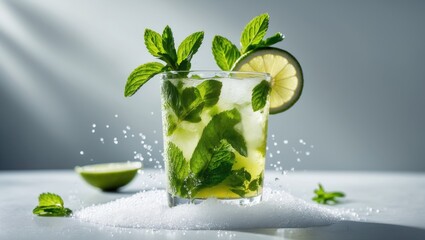 A mojito or virgin mojito is a drink made with fresh mint, lime juice, cane sugar, and soda.
