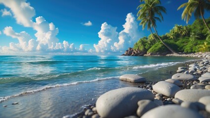 A captivating view of Meads Bay Pond featuring trees in Anguilla against a calm sea and clear blue sky horizon.