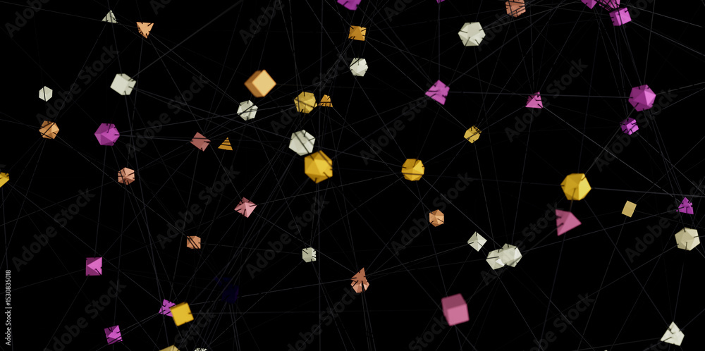 Fototapete 3D rendering of interconnected nodes. Ideal for technology, network, and connection concepts.
