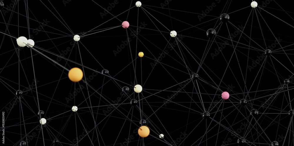 Poster 3d rendering of interconnected nodes. represents network, connection, technology.