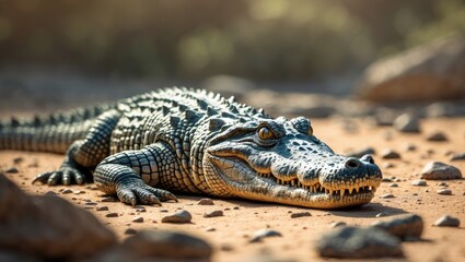 Fototapeta premium A crocodile resting on the ground