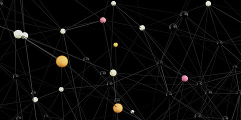 3D rendering of interconnected nodes.  Represents network, connection, technology.
