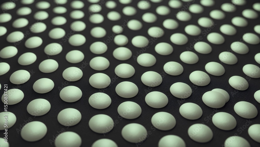 Aufkleber a detailed view of a black fabric featuring a pattern of uniformly distributed white polka dots.