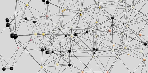 Abstract image depicting a complex network of interconnected nodes. Ideal for technology,...
