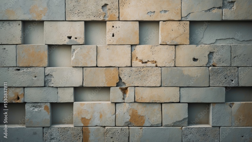 Poster a close-up of a worn surface displaying rectangular patterns, noticeable cracks, stains, and delicat