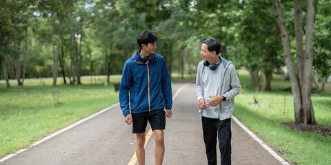 Father and Son Walking Together, Promoting Wellness and Connection