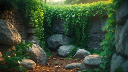Climbing fig, a climbing vine from the Moraceae family related to the banyan tree, is commonly grown to cling to stone walls, building walls, and along walls.
