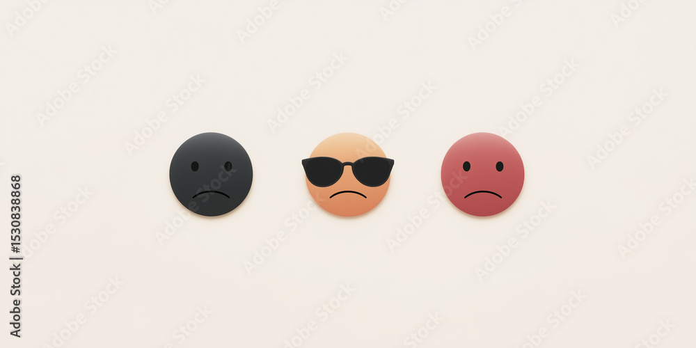Poster three emoticons displayed on a soft background, showcasing different expressions of sadness and indi