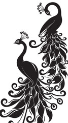 Fototapeta premium Peacocks silhouette isolated in White background