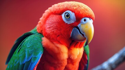 Fototapeta premium A detailed head portrait of a Lory taken up close.